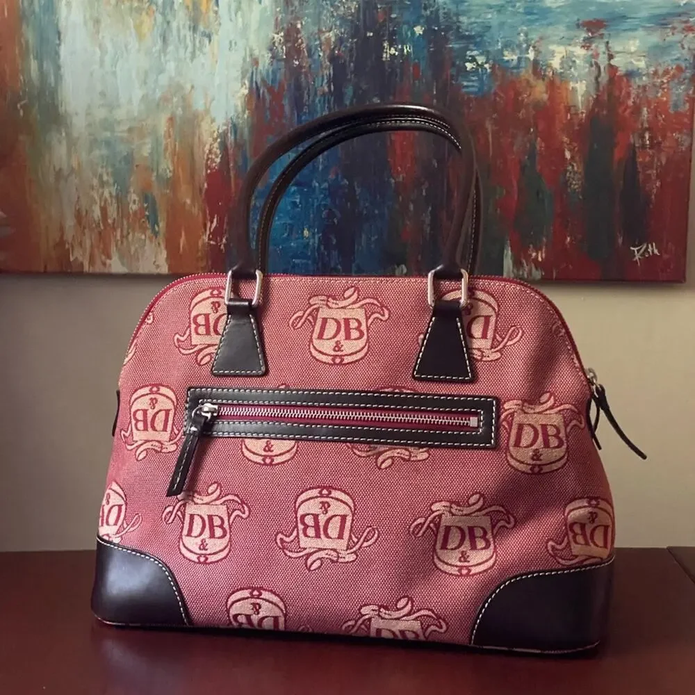 Vintage Dooney & Bourke Logo Canvas Red Domed Satchel Purse and Wristlet Set